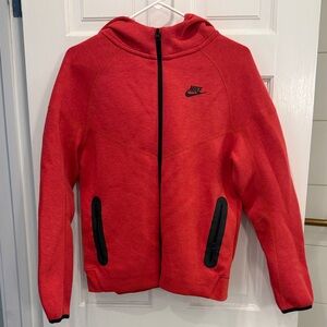 Nike Tech Full Zip Sweatshirt Boys XL Faded Red Hoodie with Black Details
